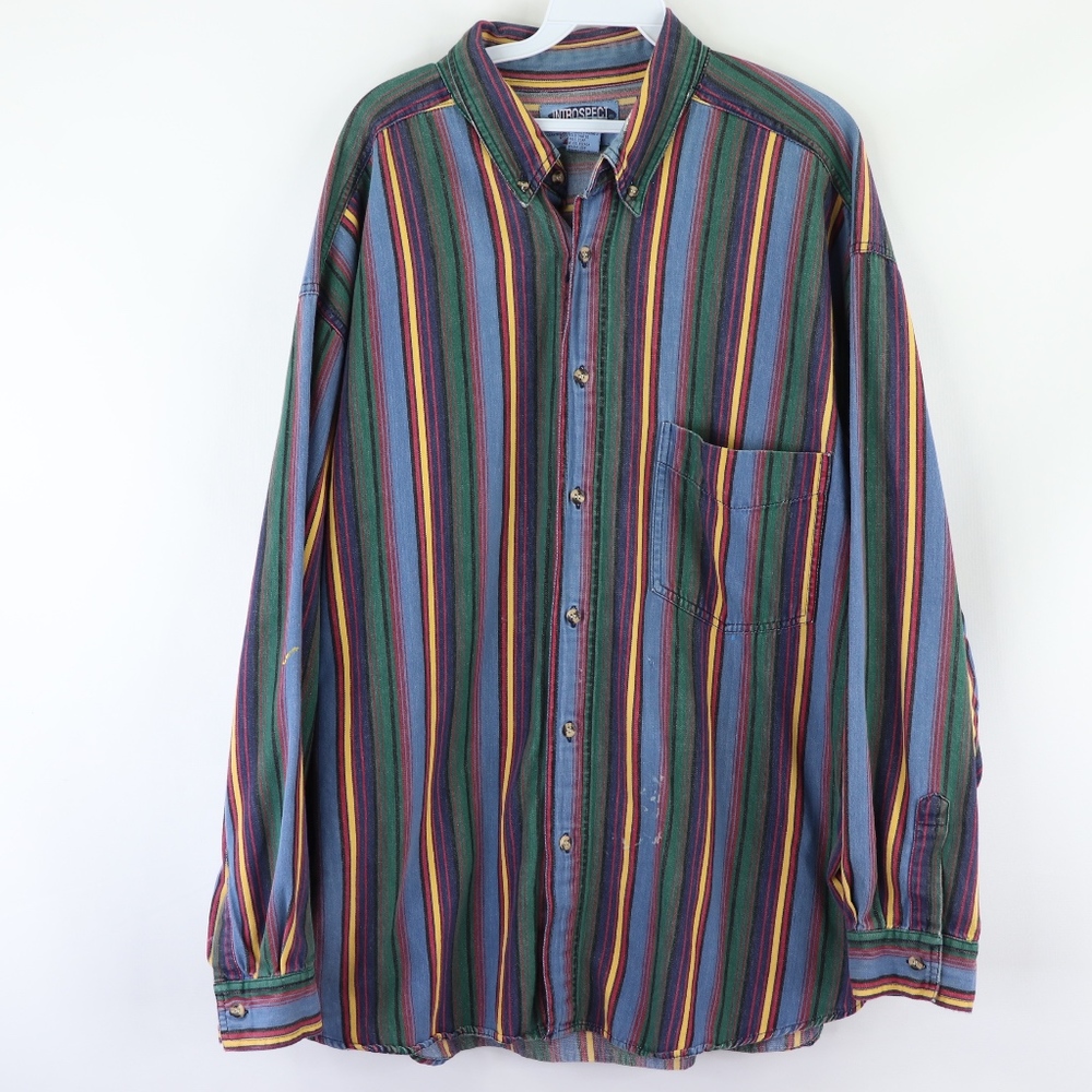 90s Streetwear Mens XL Multi-Color Striped Shirt